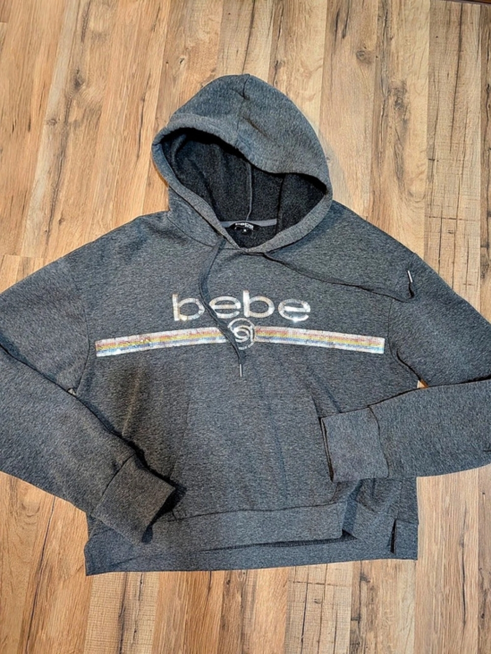 bebe Gray Sequin Logo Hoodie Size XL